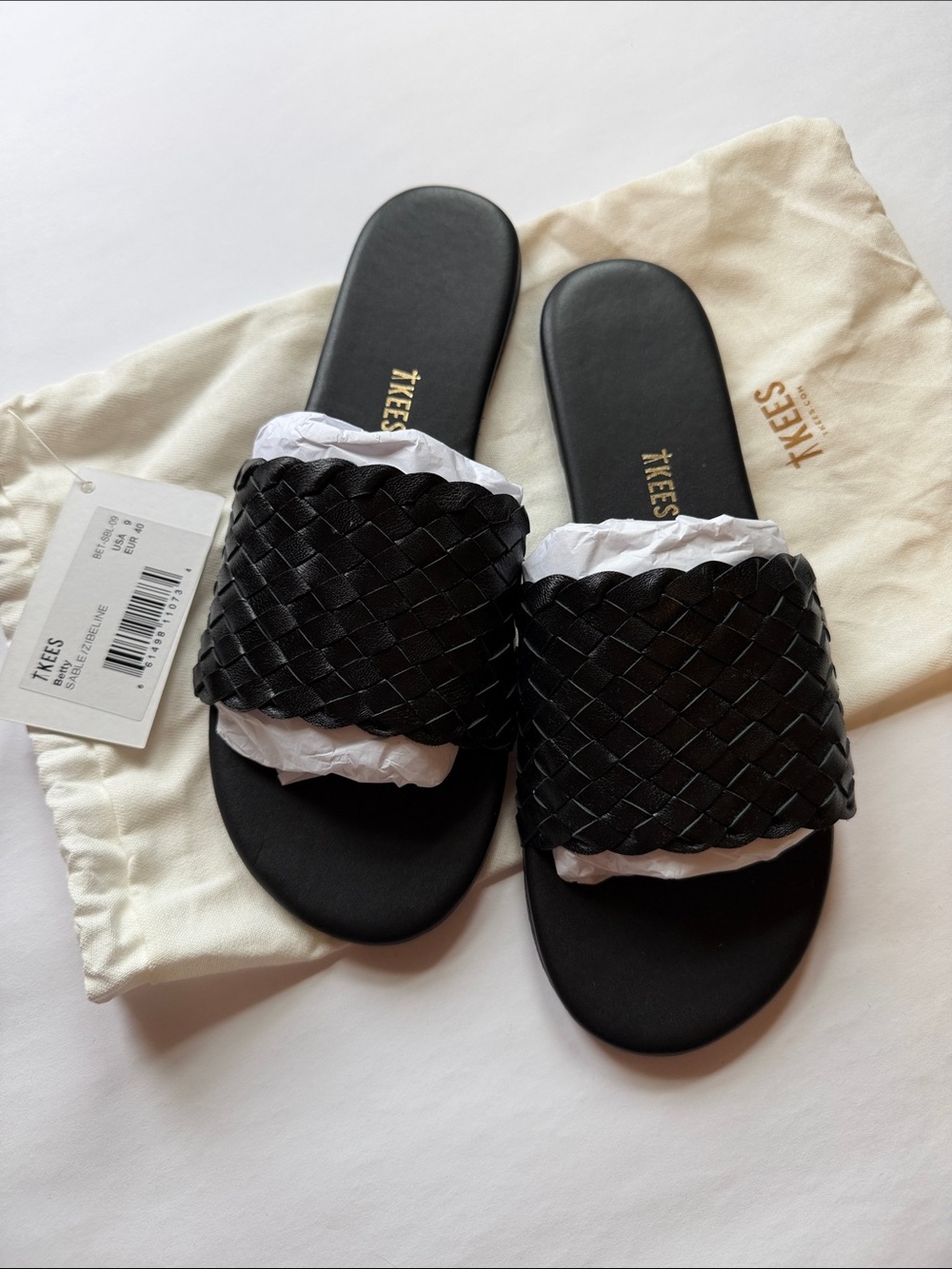 NWT TKEES Betty Black Braided Slide Sandals - Woven Upper